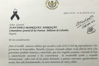 Ecuadorean Armed Forces Thank Colombia for Aid after Earthquake
