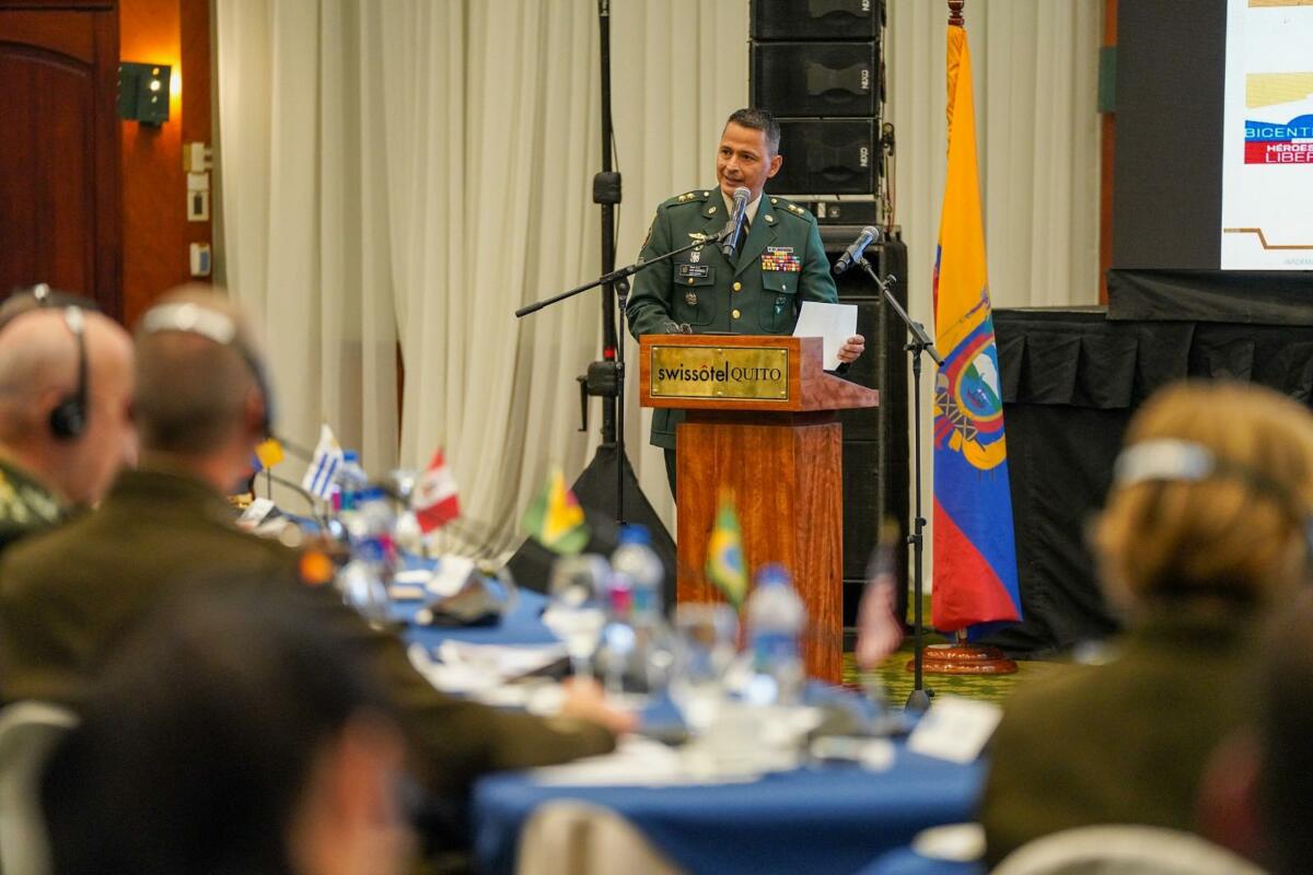 Colombian Army Brigadier General Erik Rodríguez, director of Exercises and Coalition Affairs (J7/9) at SOUTHCOM, during his SOUTHDEC presentation on Colombia’s Artemis military campaign, which aims to curb deforestation in the country, recover the tropical rainforest, and prosecute those responsible. (Photo: SOUTHCOM)