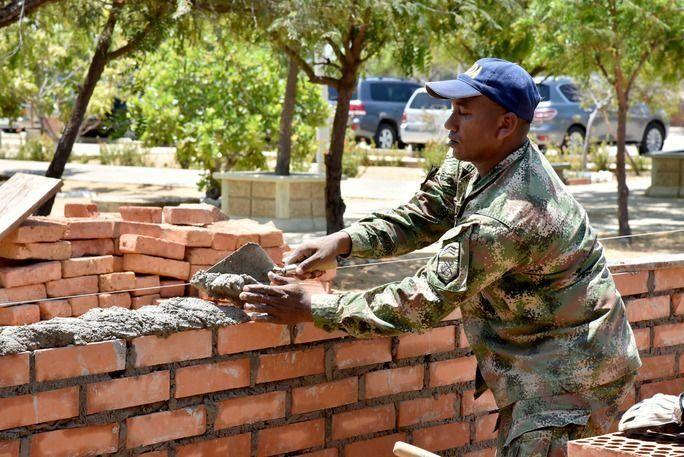 A member of the Colombian Navy works on building a school nursing facility at the Laachon Ethnic Education School in Mayapo, La Guajira, site of the CP17 mission. (Photo: U.S. Embassy in Colombia)