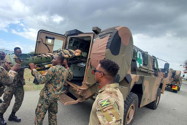 Members of the 571st MSAS instruct members of the JDF DART on ground transport and casualty evacuation capabilities. Students received training in requesting medical transportation, among others. (Photo: JDF/571st MSAS)