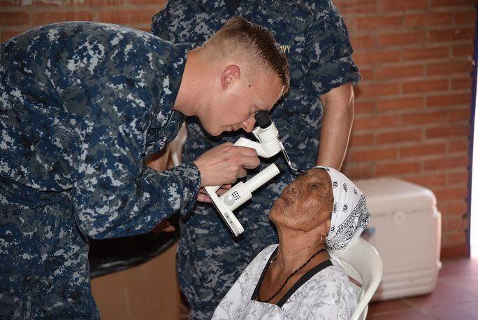 A 92-year-old patient is given eye care during the CP17 mission. (Photo: U.S. Embassy in Colombia)
