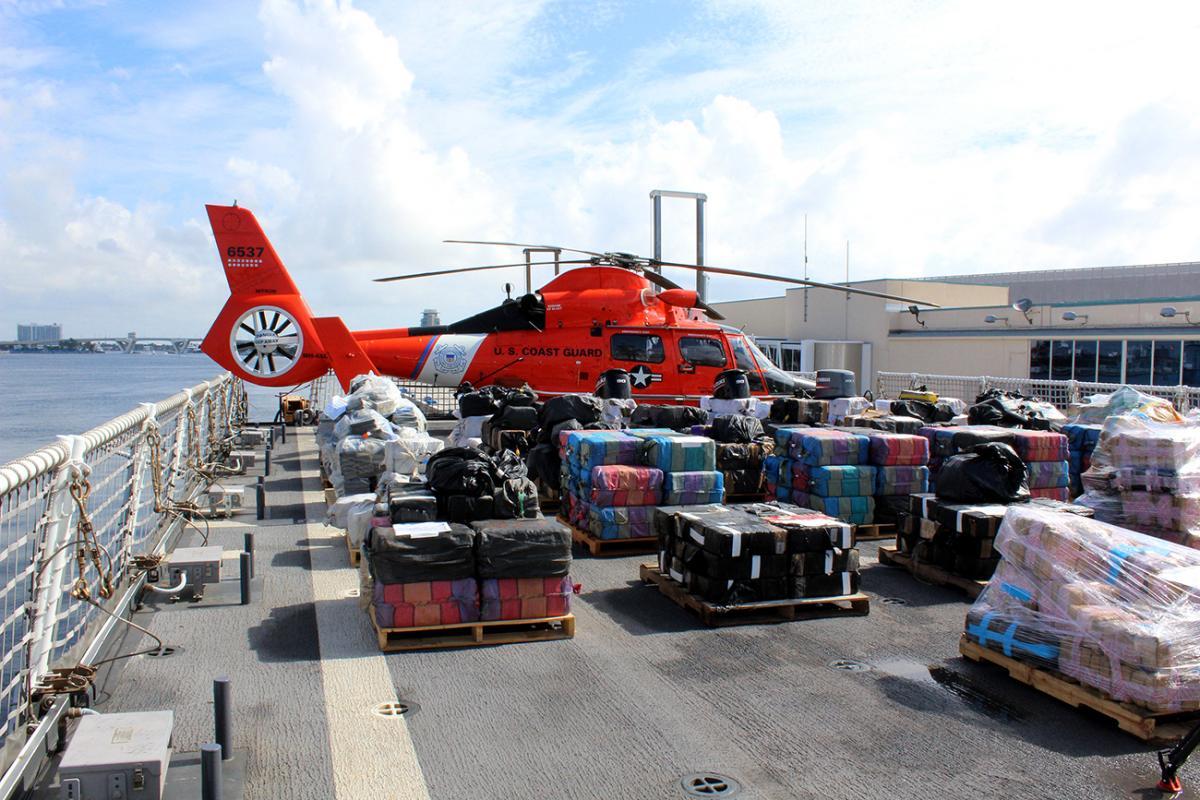 Over 30,000 pounds of interdicted narcotics valued at $408 million were seized as a result of 11 interdictions of suspected drug smuggling vessels by four U.S. Coast Guard cutters and two U.S. Navy ships. (Photo: Steven McLoud/Diálogo)