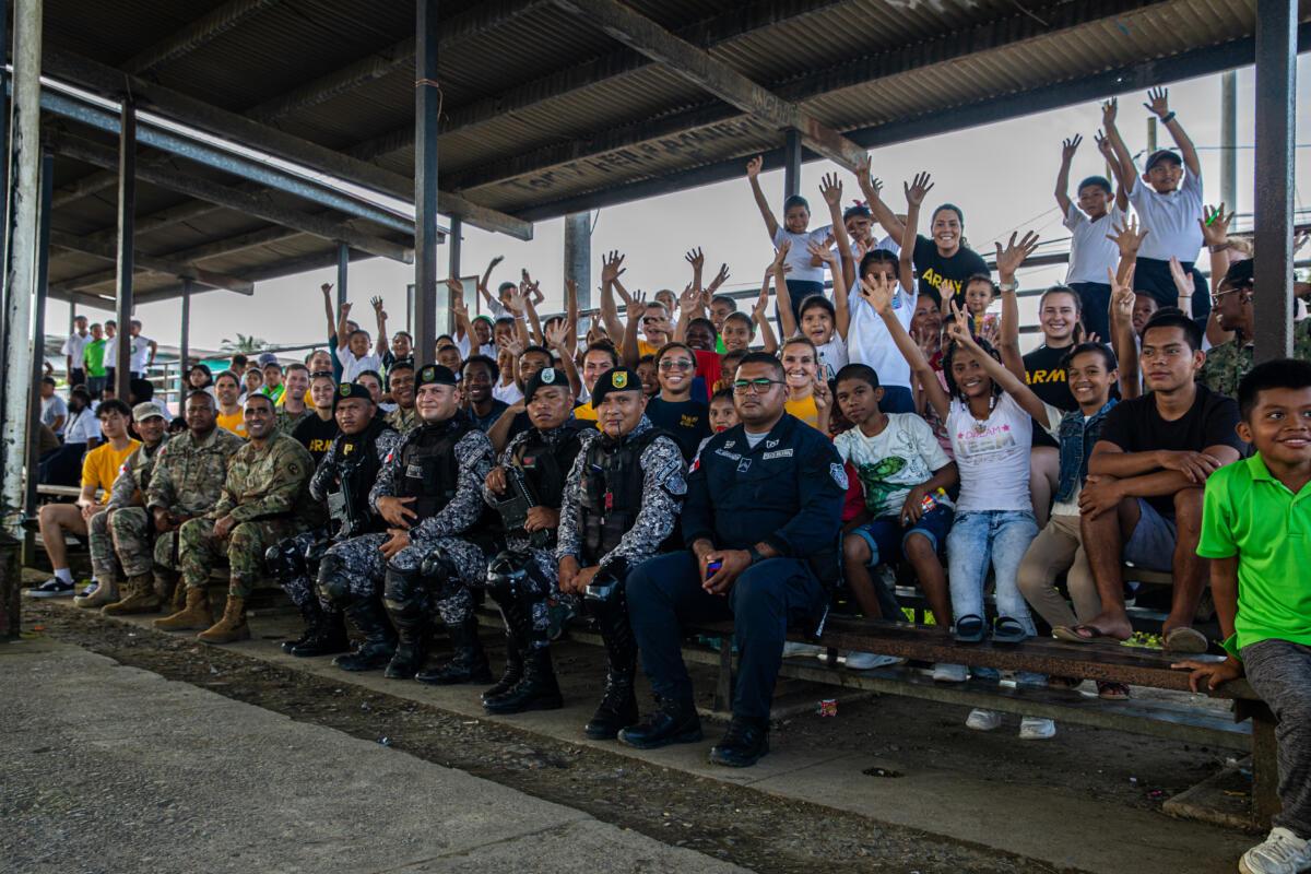 U.S. service members participate in a volleyball game with members of the local community in Almirante, Panama, as part of mission Continuing Promise 2023. Since the first mission, Continuing Promise medical personnel have treated more than 595,000 people, to include approximately 7,300 surgeries. (Photo: U.S. Navy Lieutenant Junior Grade Nicko West)