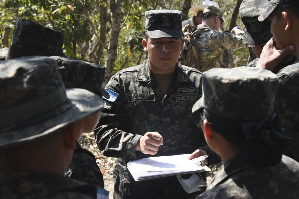 Honduran Army Lieutenant Kevin Calix, 120th Infantry Brigade, prepares his team to conduct a site assessment at Ostuman, Copán, Honduras, during a cultural heritage protection exchange with U.S. military experts, March 10, 2022. JTF-Bravo and USACAPOC partnered with the Honduran Army unit and the Institute of Anthropology to assess cultural heritage sites and support the Honduran military in identifying locations that may have historical value during disaster relief operations. (Photo: Maria Pinel/U.S. Army)