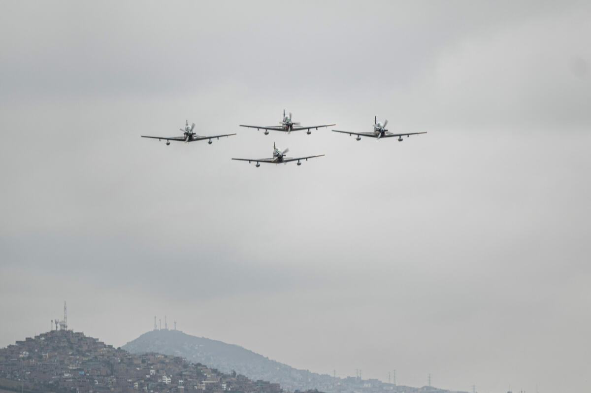 Peruvian aircraft perform a formation flyover to mark the beginning of Resolute Sentinel 23 at Las Palmas Air Force Base in Lima, Peru, June 26, 2023. (Photo: U.S. Air Force Technical Sergeant Shawn White)