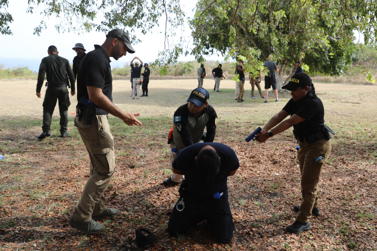 Members of the Guatemala and Dominican Republic police forces train on correct arrest procedures at the Regional Police Training Centre in Christ Church, Barbados, during Tradewinds 24, May 9, 2024. (Photo: U.S. Army Master Sergeant Emily Anderson)