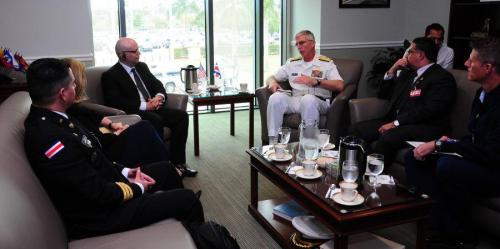 U.S. Navy Adm. Craig Faller, commander of U.S. Southern Command, met with Costa Rica's Minister of Public Security Michael Soto Rojas at SOUTHCOM headquarters January 28, 2019, to discuss regional security and cooperation. Costa Rica's security partnership with the United States includes cooperation in countering illicit trafficking and training engagements. (Photos by Juan Chiari, U.S. Army Garrison-Miami)