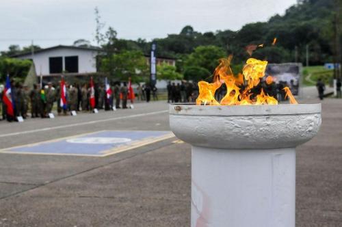 The torch was lit during an opening ceremony commencing Fuerzas Comando, July 16, 2018, at the Instituto Superior Policial, Panama. (Photo: U.S. Army Sgt. Alexis Velez)The opening ceremony for the 14th Fuerzas Comando (FC) exercise kicked off the Special Operations Forces competition July 16 at the Instituto Superior Policial, in Panama. Military and police Special Operations Forces from Argentina, Belize, Brazil, Chile, Colombia, Costa Rica, Ecuador, Dominican Republic, El Salvador, Guatemala, Haiti, Honduras, Jamaica, Nicaragua, Panama, Paraguay, Peru, Trinidad and Tobago, and the United States compete for the 2018 Fuerzas Comando title in Panama City, Panama, from July 16-26. FC is an annual multinational Special Operations Forces skills competition sponsored by U.S. Southern Command and hosted in 2018 by Panama’s Ministry of Public Security. Through friendly competition, FC promotes interoperability and military-to-military relationships, increases training knowledge, and improves regional security.