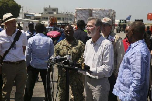 U.S. Ambassador to Haiti, Peter F. Mulrean, holds a pressconference addressing the activation of Joint Task Force Matthew to participatein humanitarian assistance and disaster relief missions at Port-au-Prince,Haiti, Oct. 8, 2016. (Photo: Sgt. Ian Ferro/U.S. Marine Corps Forces South)